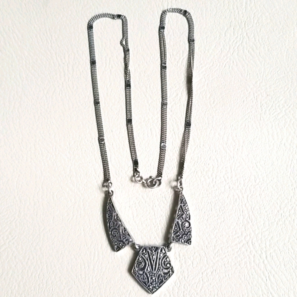 Vintage Art Deco 1920s Marcasite Sterling Silver Pendant Necklace - Picture 12 of 16